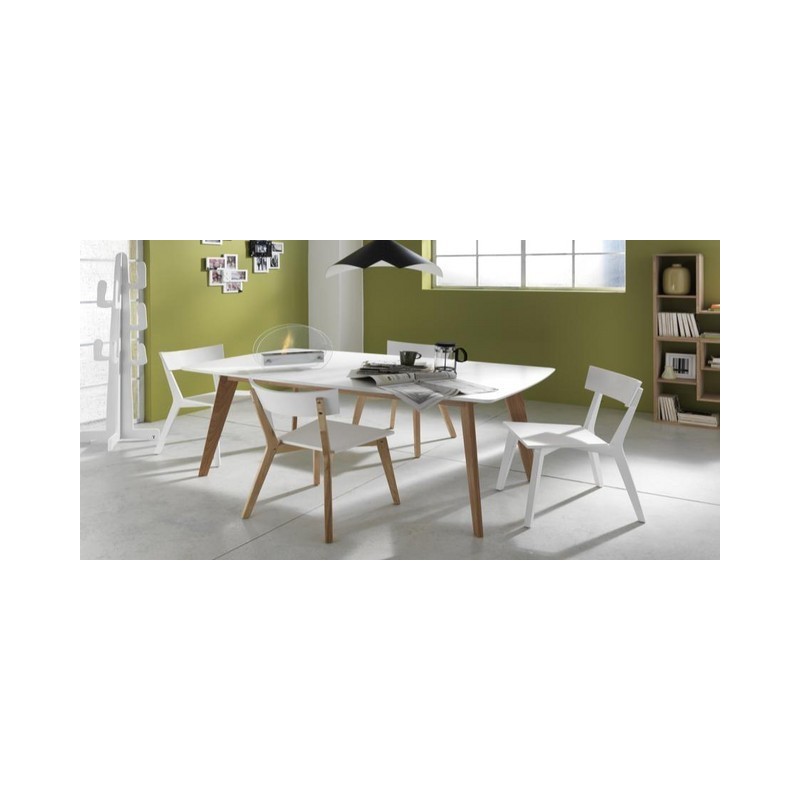 TAVOLO KIR PIANO BIANCO E GAMBE IN LEGNO 