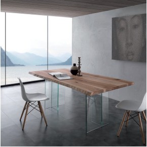 TAVOLO L. 200 X 100 CM IN LEGNO MASSELLO E VETRO