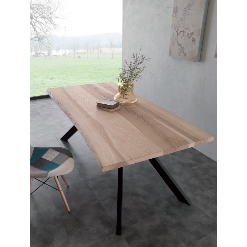 TAVOLO L. 200 X 100 CM IN LEGNO MASSELLO E METALLO