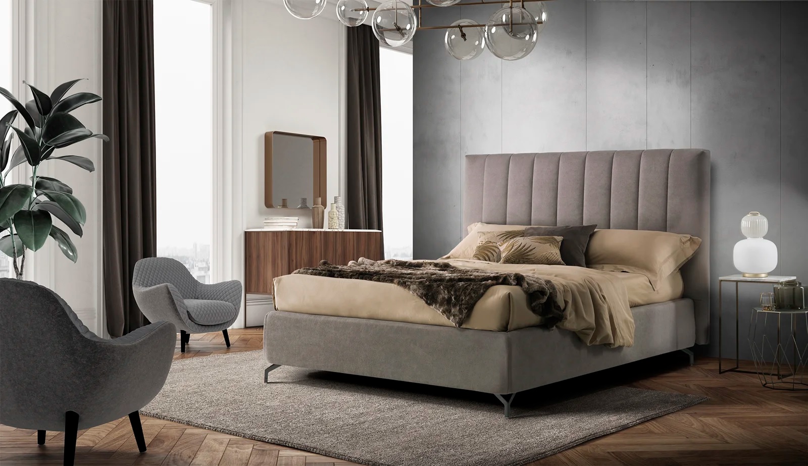 letto con testata alta e cuciture in verticale navajo artigiana letti