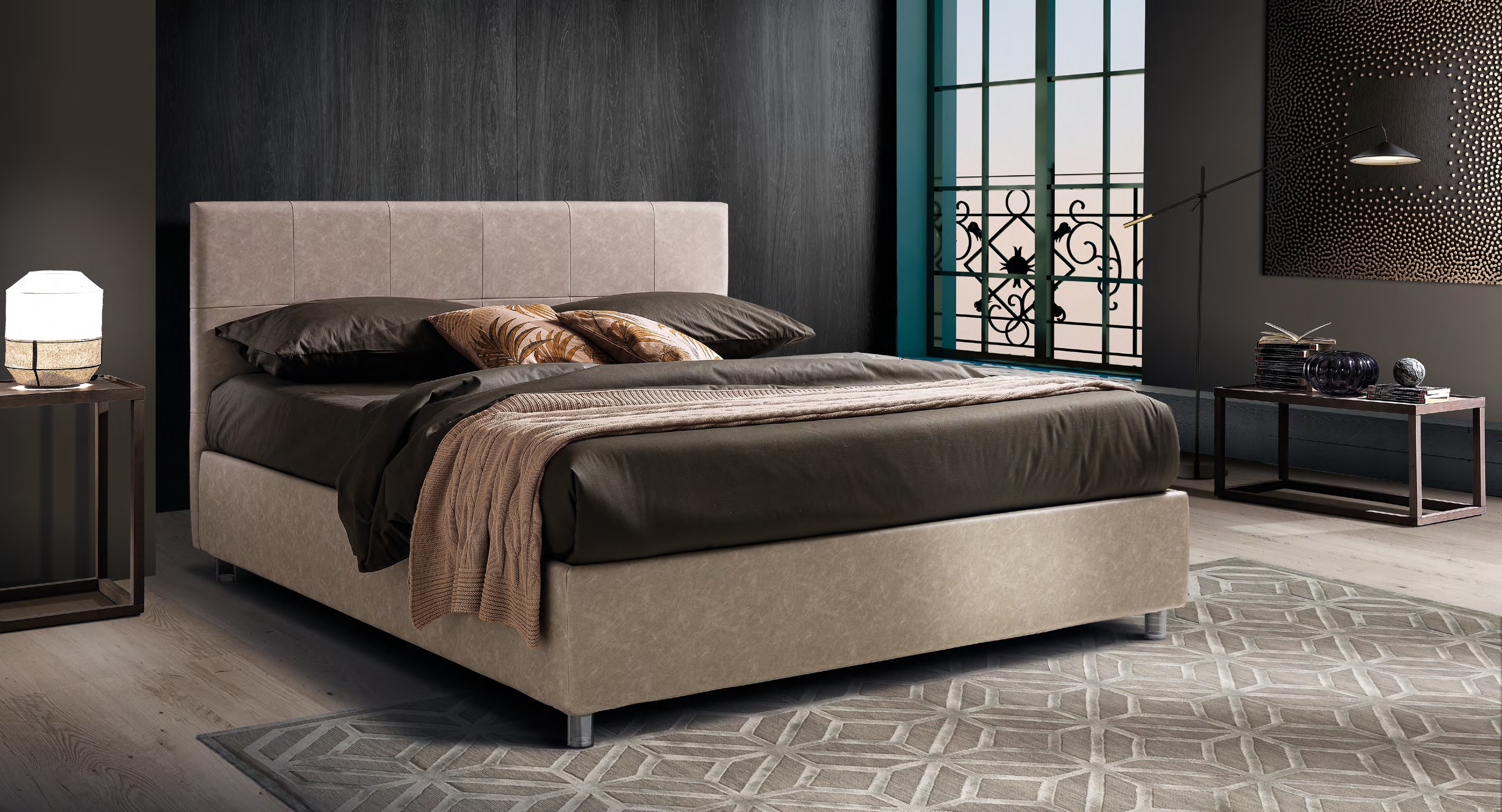 letto moderno imbottito contenitore mod. elba artigina letti